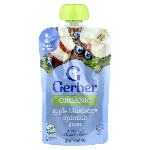 Gerber, Organic Puree, 2nd Foods®, Bio-Püree, Apfel, Heidelbeere, Spinat, 99 g (3,5 oz.)