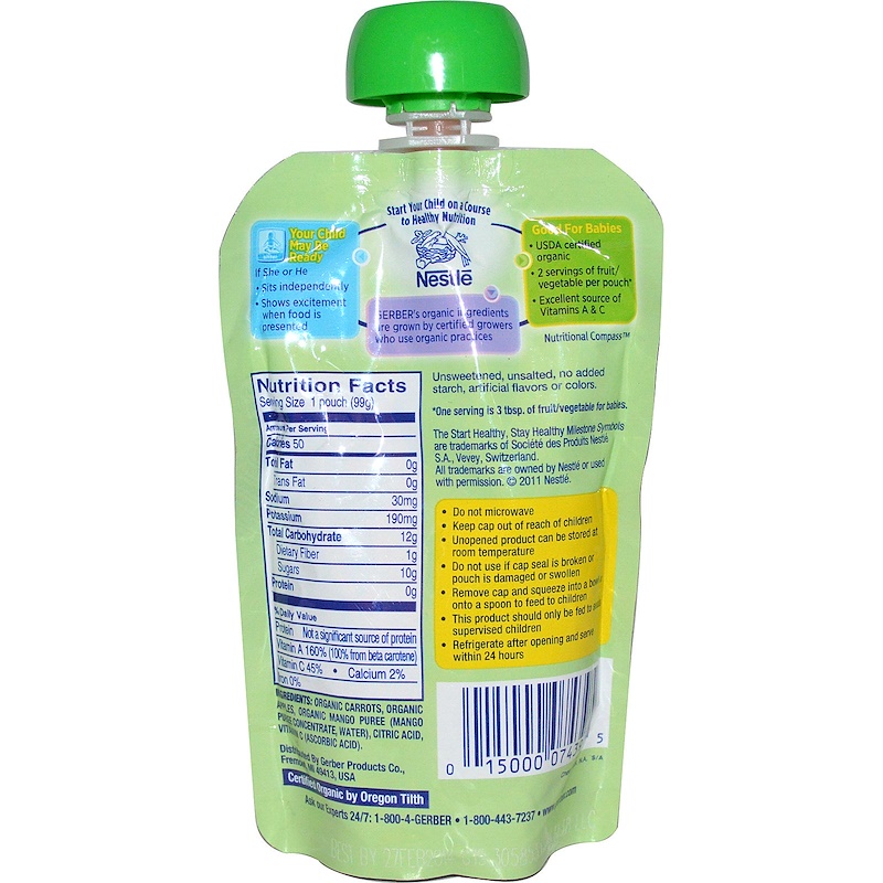 Gerber, Organic Baby Food, Carrots, Apples & Mangoes, 3.5 oz (99 g) iHerb