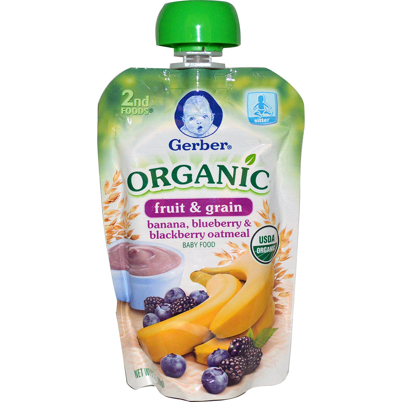Gerber, 2nd Foods, Organic Baby Food, Fruit & Grain, Banana, Blueberry