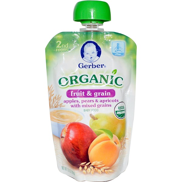 Gerber, 2nd Foods, Organic, Baby Food, Fruit & Grain, Apples, Pears