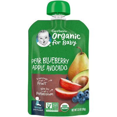 Gerber Smart Flow Organic «Персик черника яблоко и авокадо» 99 г (3 5 унции)