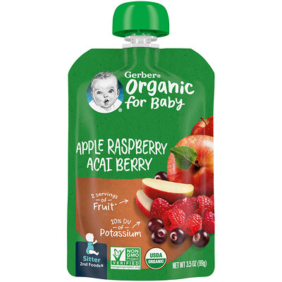 Gerber Smart Flow, Organic, яблоко, малина, ягоды асаи, 99 г (3,5 унции)