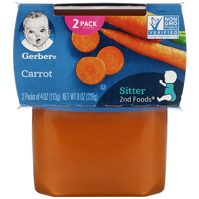 Gerber морковь, 2 баночки, 113 г (4 унции) в каждой