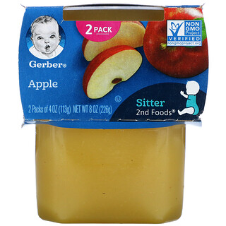 Gerber, 蘋果，第 2 階段輔食，2 包，每包 4 盎司（113 克）