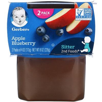 Gerber Apple Blueberry, Sitter, 2 Pack, 4 oz (113 g) Each