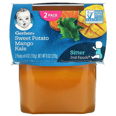 Gerber Sweet Potato Mango Kale, Sitter, 2 Packs, 4 oz (113 g) Each