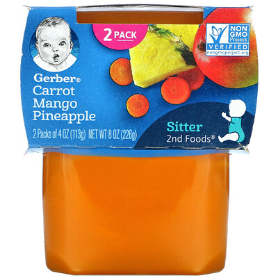 Gerber Carrot Mango Pineapple, Sitter, 2 Pack, 4 oz (113 g) Each