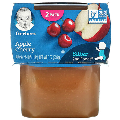 Gerber Apple Cherry, Sitter, 2 Pack, 4 oz (113 g) Each