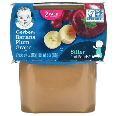 Gerber Banana Plum Grape, Sitter, 2 Pack, 4 oz (113 g) Each