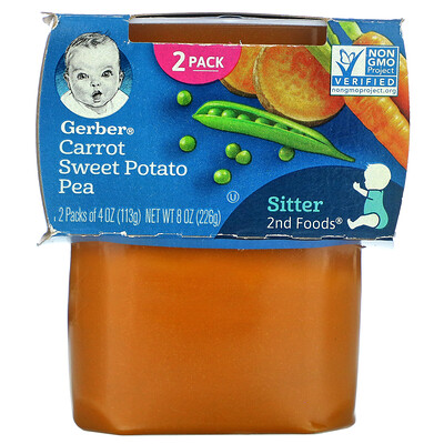 Gerber Carrot Sweet Potato Pea, Sitter, 2 Pack, 4 oz (113 g) Each