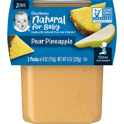 

Gerber Natural for Baby 2nd Foods Pear Pineapple 2 Pack 4 oz (113 g) Each