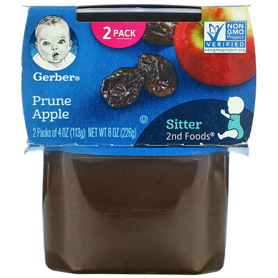 Gerber Prune Apple, Sitter, 2 Pack, 4 oz (113 g) Each