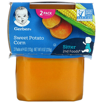 Gerber Sweet Potato Corn, Sitter, 2 Pack, 4 oz (113 g) Each