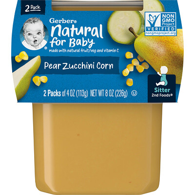 

Gerber Natural for Baby 2nd Foods Pear Zucchini Corn 2 Pack 4 oz (113 g) Each