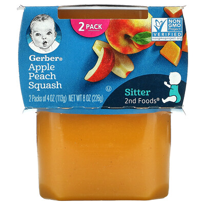 Gerber Apple Peach Squash, Sitter, 2 Pack, 4 oz (113 g) Each