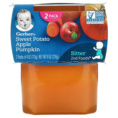 Gerber Sweet Potato Apple Pumpkin, Sitter, 2 Pack, 4 oz (113 g) Each