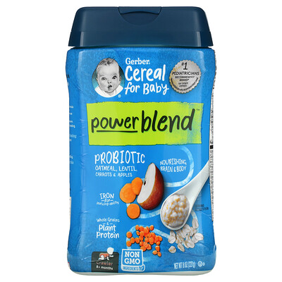 Gerber Powerblend Cereal for Baby, Probiotic Oatmeal, Lentil, Carrots & Apples, Crawler, 8+ Months, 8 oz (227 g)