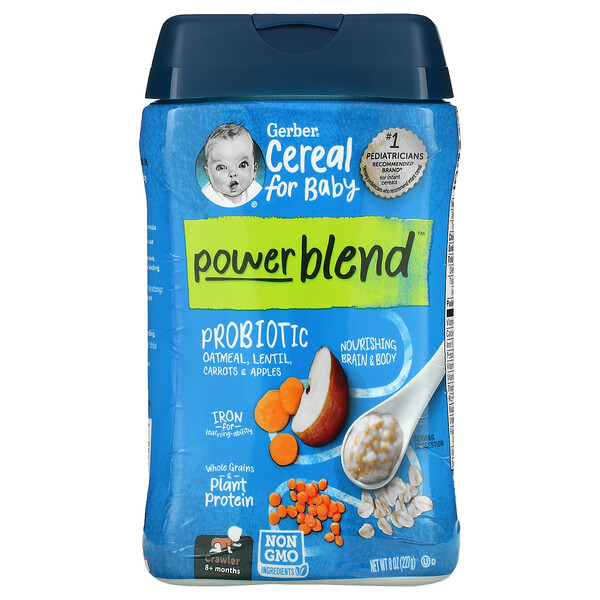 Gerber‏, Powerblend Cereal for Baby, Probiotic Oatmeal, Lentil, Carrots & Apples, Crawler, 8+ Months, 8 oz (227 g)