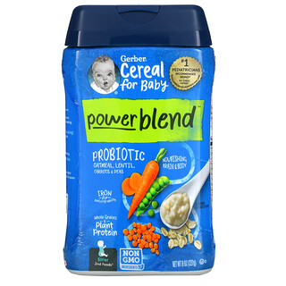 Gerber, Powerblend, Cereal para bebés, Avena probiótica, Lentejas, zanahorias y guisantes, 2nd Foods, 227 g (8 oz)