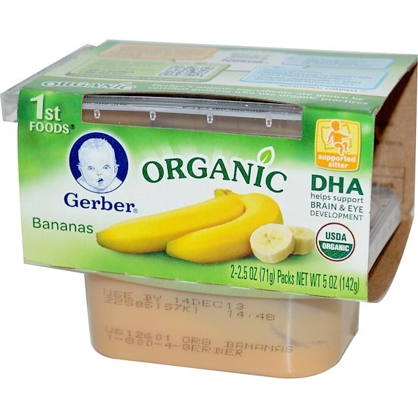 Gerber, 1st Foods,Органические бананы, 2 пачки, каждая по 2,5 унции (71 г) (Discontinued Item) 