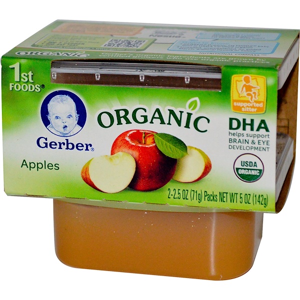 Gerber, 1st Foods,Органические яблоки, 2 пачки, каждая по 2,5 унции (71 г) (Discontinued Item) 