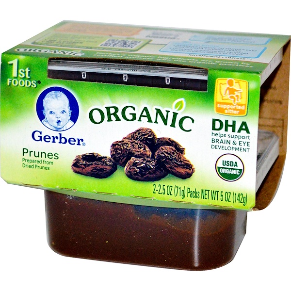 Gerber, 1st Foods, органические сливы, 2 упаковки, 71 г каждая (Discontinued Item) 