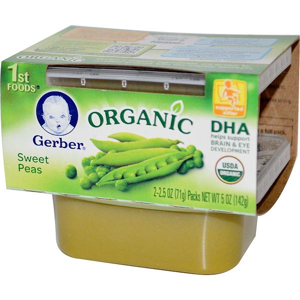 Gerber, 1st Foods, SmartNourish, Органический зелёный горошек, 2 упаковки, 71 г каждая (Discontinued Item) 