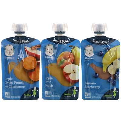 Gerber экономичная упаковка, для детей от 12 месяцев, любимые фрукты и овощи, 9 пакетиков, 99 г (3,5 унции) в каждом