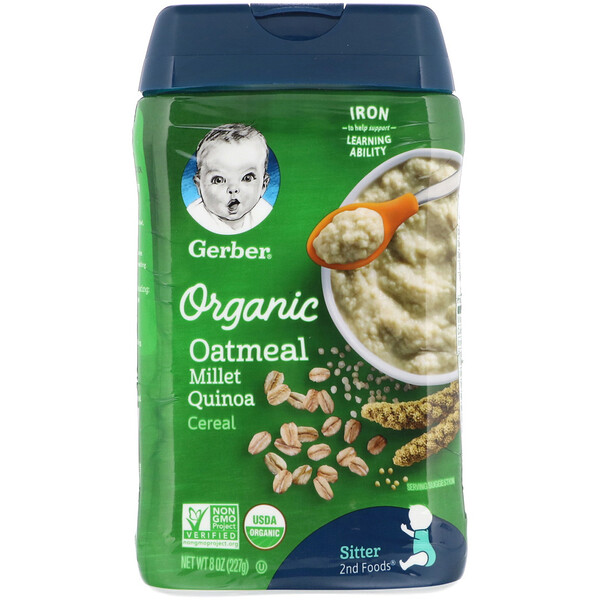 Gerber, Organic Oatmeal Cereal, Millet Quinoa, 8 oz (227 g)