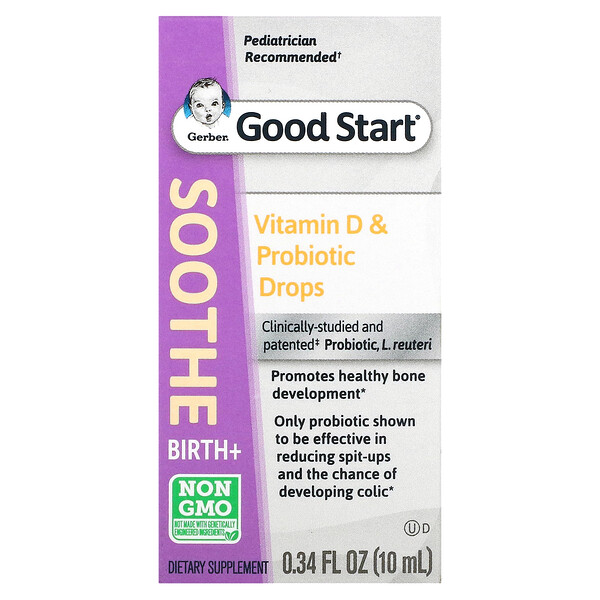 Gerber‏, Soothe, טיפות ויטמין D ופרוביוטיקה, מגיל לידה ומעלה, 10 מ"ל (0.34 אונקיות נוזל)