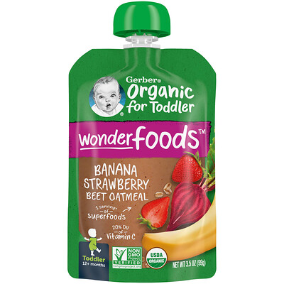 

Gerber Organic for Toddler Wonder Foods 12+ Months Banana Strawberry Beet Oatmeal 3.5 oz (99 g)