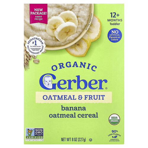 Gerber, Bio-Haferflocken & Fruchtgetreide, über 12 Monate, Banane, 227 g