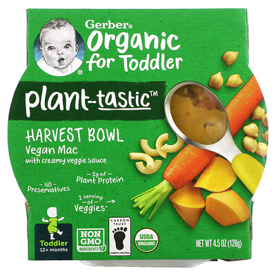 

Gerber Organic Harvest Bowl с растительным вкусом от 12 месяцев веганский Mac со сливочным вегетарианским соусом 128 г (4 5 унции)