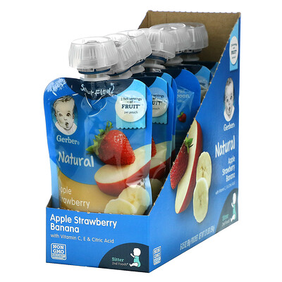 

Gerber Smart Flow Natural Apple Strawberry Banana With Vitamin C E & Citric Acid 6 Packs 3.5 oz (99 g)
