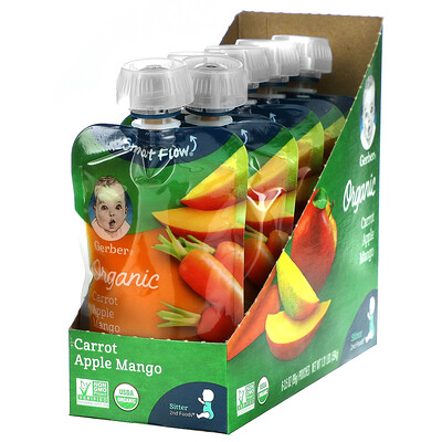 

Gerber Smart Flow Organic Carrot Apple Mango 6 Pouches 3.5 oz (99 g) Each