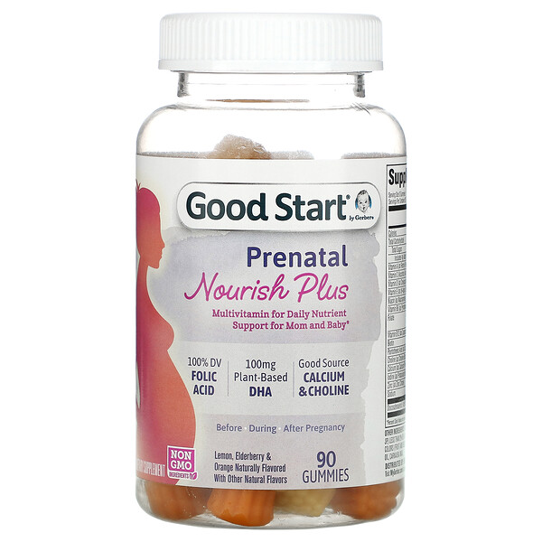 Gerber, Good Start, Prenatal Nourish Plus, мультивитамины с натуральным вкусом лимона, бузины и апельсина, 90 жевательных таблеток