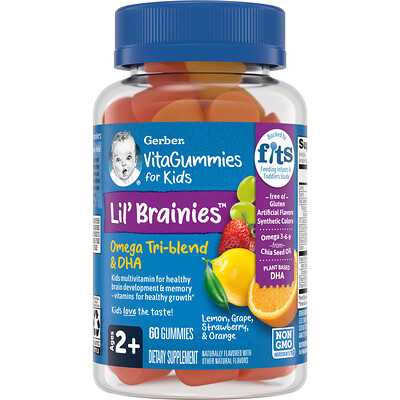 

Gerber Lil Brainies смесь трех омега жирных кислот и ДГК мультивитаминная добавка для детей от 2 лет 60 жевательных конфет