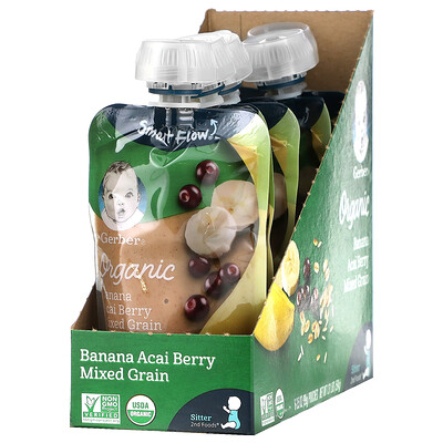 

Gerber Smart Flow Organic Banana Acai Berry Mixed Grain 6 Pouches 3.5 oz (99 g) Each