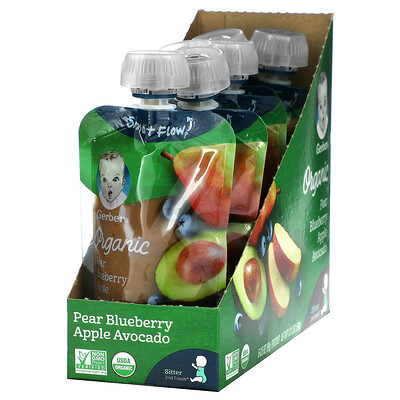 

Gerber Smart Flow Organic Pear Blueberry Apple Avocado 6 Pack 3.5 oz (99 g) Each