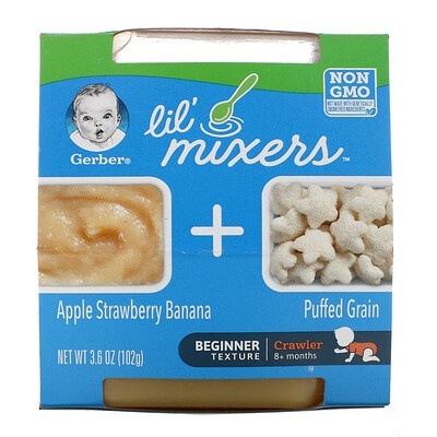 

Gerber Lil Mixers, для малышей от 8 месяцев, яблоко, клубника, банан со злаковыми подушечками, 102 г (3,6 унции)