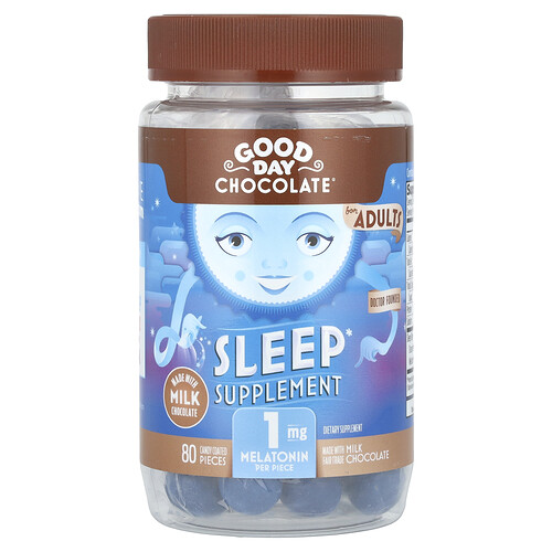 Good Day Chocolate, Sleep Supplement, Schlafergänzungsmittel für Erwachsene, Milchschokolade, 1 mg, 80 mit Süßigkeiten überzogene Stücke