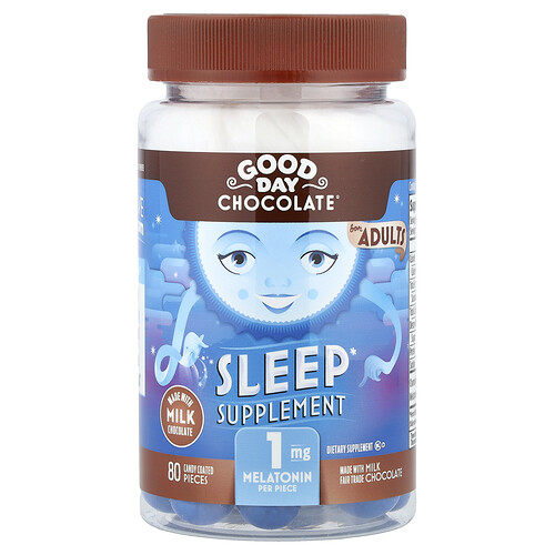 Good Day Chocolate, Sleep Supplement, For Adults, Milk Chocolate, 80 Candy Coated Pieces (1 mg per Piece)
