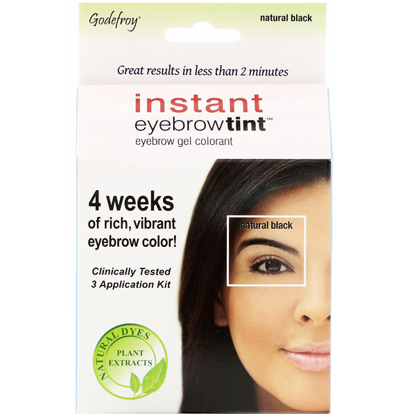 Godefroy‏, Instant Eyebrow Tint, Natural Black, 3 Application Kit