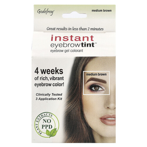 Godefroy, Instant Eyebrow Tint, Mittelbraun, 3er-Set für die Augenbrauen