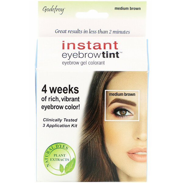 Godefroy‏, Instant Eyebrow Tint, Medium Brown, 3 Application Kit