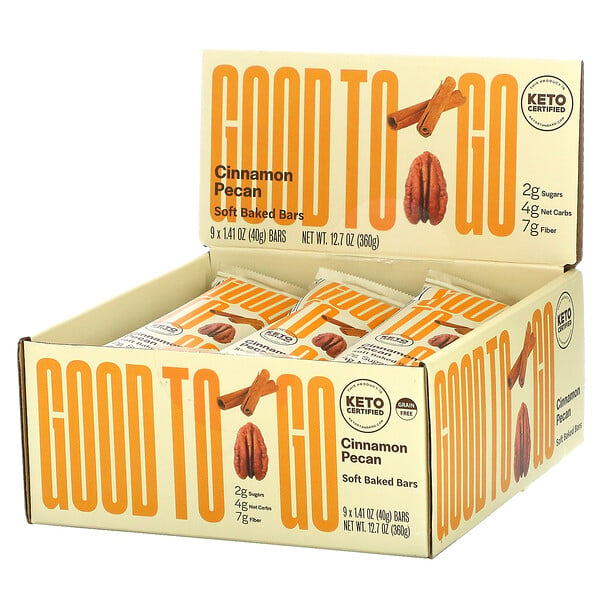 Good To Go, Soft Baked Bars, Keto, Cinnamon Pecan, 9 Bars, 1.41 oz (40 g) Each