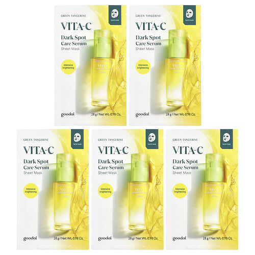 Goodal Green Tangerine Vita-C Dark Spot Care Serum Beauty Sheet Mask, 5 Sheets, 0.98 oz (28 g) Each