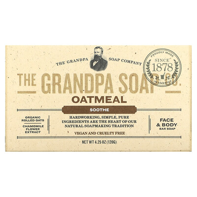 Купить The Grandpa Soap Co. Кусковое мыло для лица и для тела, успокаивающее, овсяное, 4, 25 унции (120 г)