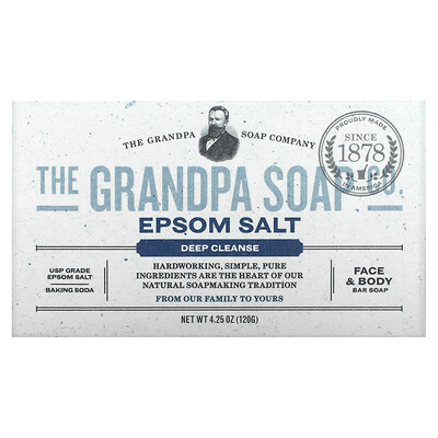 The Grandpa Soap Co. Кусковое мыло для лица и для тела, глубоко очищает, с английской солью, 4,25 унции (120г)