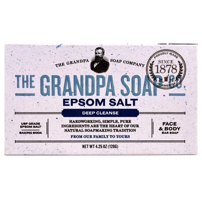 Купить The Grandpa Soap Co. Кусковое мыло для лица и для тела, глубоко очищает, с английской солью, 4, 25 унции (120г)
